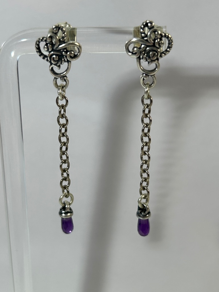 Nwot Carolyn Pollack Sterling Silver Genuine Amethyst Dangle Designer Earrings 100$